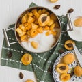 Apricot jam. Preparation for the cooking process. Royalty Free Stock Photo